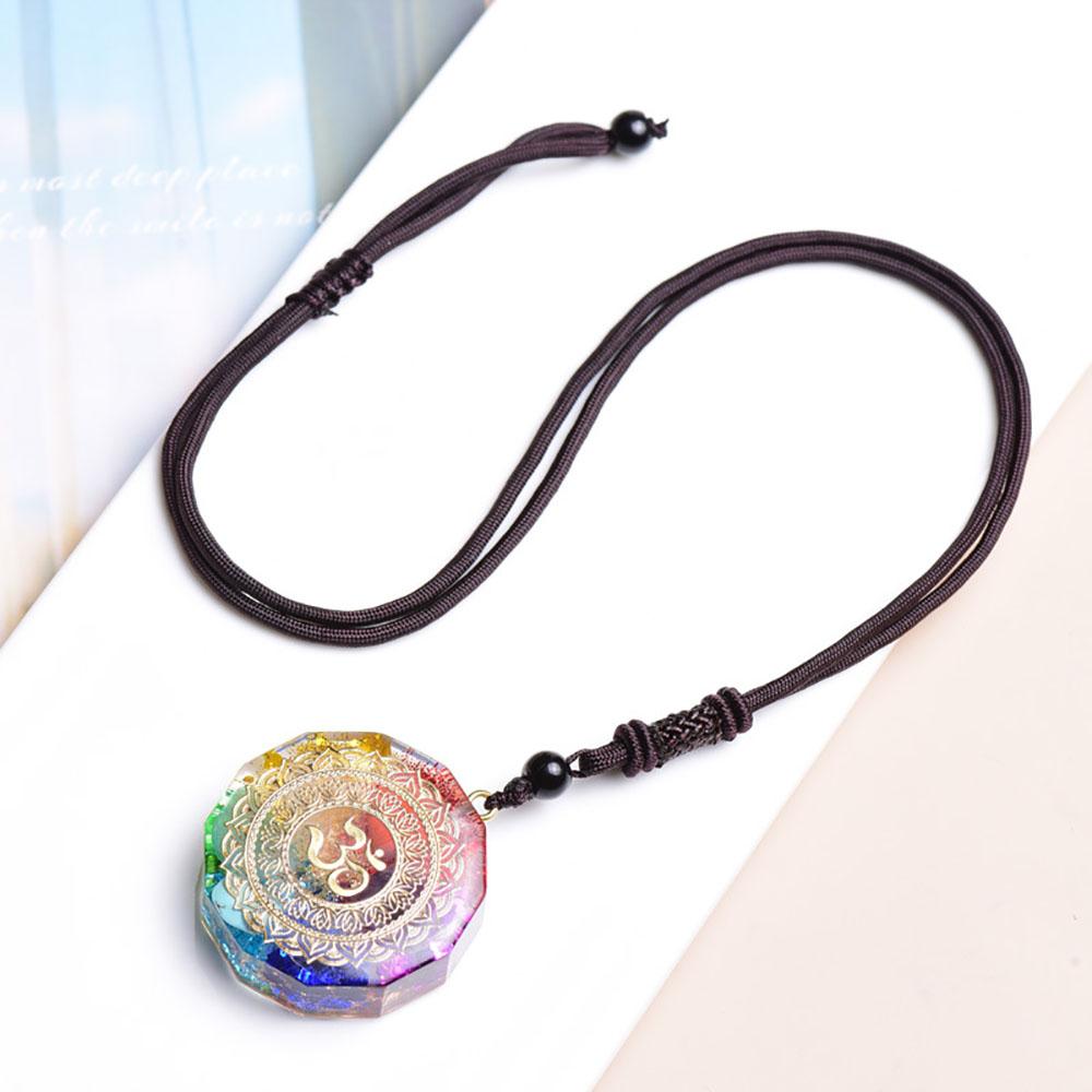 Natural 7 Chakra Orgonite Energy Om Symbol Crystal Pendant for Reiki Healing Stone Handmade Relaxation Meditation Yoga Jewelry
