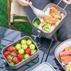 800ml/1200ml Portable Camping Lunch Box Folding Handle Metal Alloy Camping Bentos Container Rectangle Lunch Box