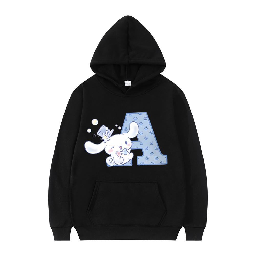 

Sanrio Cinnamoroll Жіночі та чоловічі чорні худі з літерами A B C D, світшоти, одяг, каваї пуловери, аніме топи L