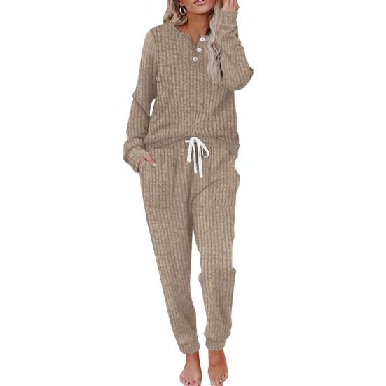 

Women s Ribbed Knit Outfits 2 Set Fall Casual Piece Long Sleeve Pajama Sweatshirt And Joggers Lounge XL хакі