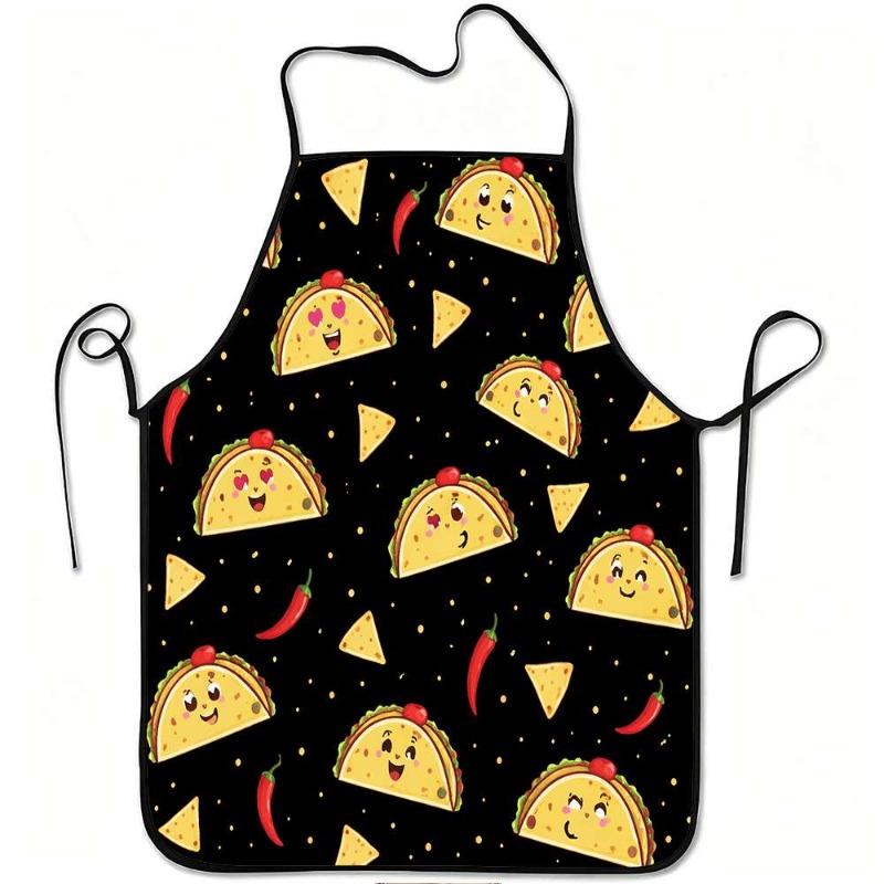 1pc Taco & Chili Print Apron with Adjustable Belt - -Themed Kitchen Apron Suitable for Cooking, Gardening, Picking, Christmas &