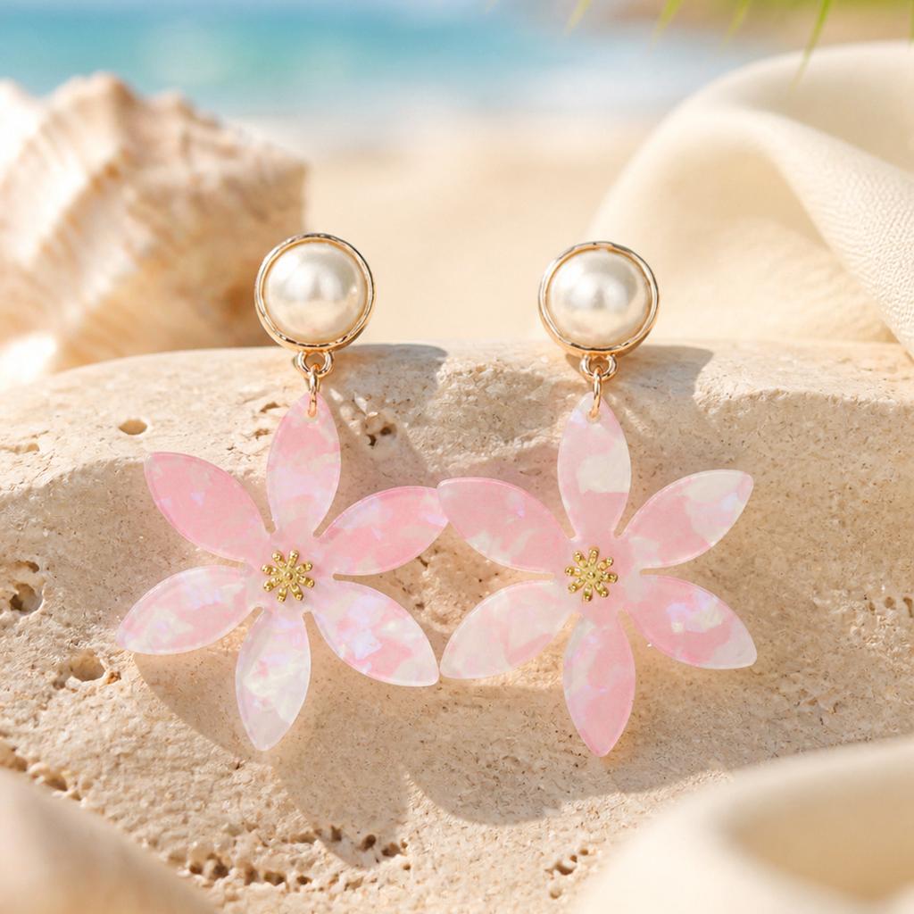 Spring and summer vacation style flower acrylic earrings ins petal earrings island vacation accessories