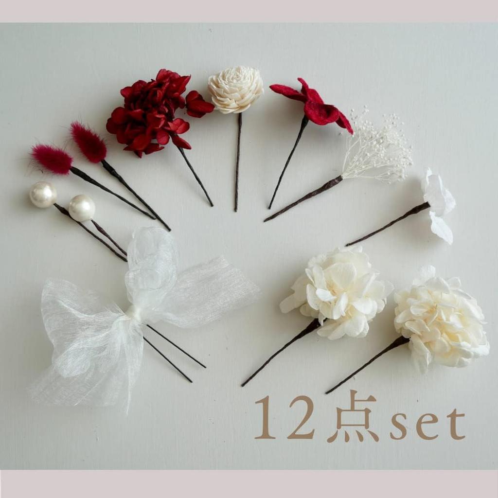 753 Kimono Dried Flower Preserved Flower Hair Organza [Bria] Shichi-Go-San Ornament, (Red)