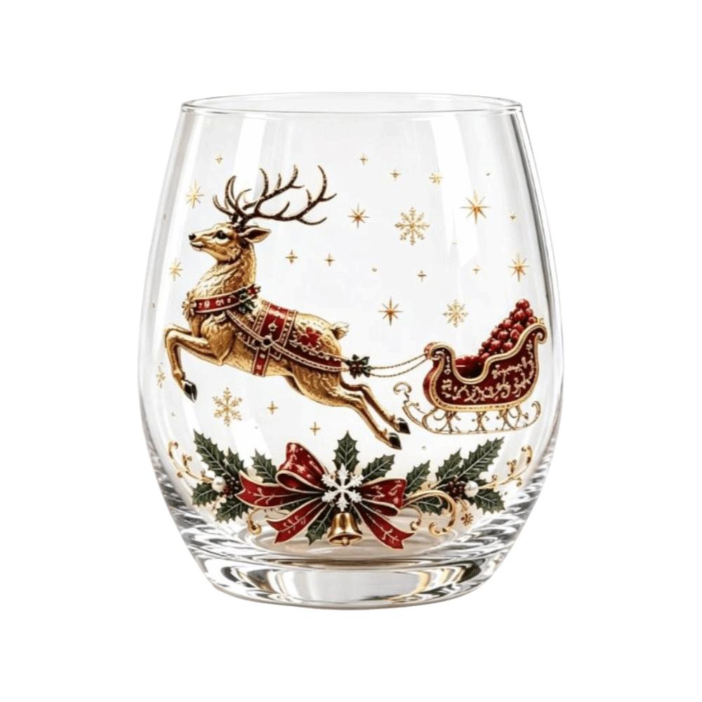 3D Embossed Christmas Wine Glass Reindeer Santa Claus Xmas Glass Cup Tree Snowman Raised Glassware Holiday Table Decor