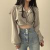 Hong Kong Retro V-Neck Slim Long Sleeve Shirt for Women - Spring Style Short Top