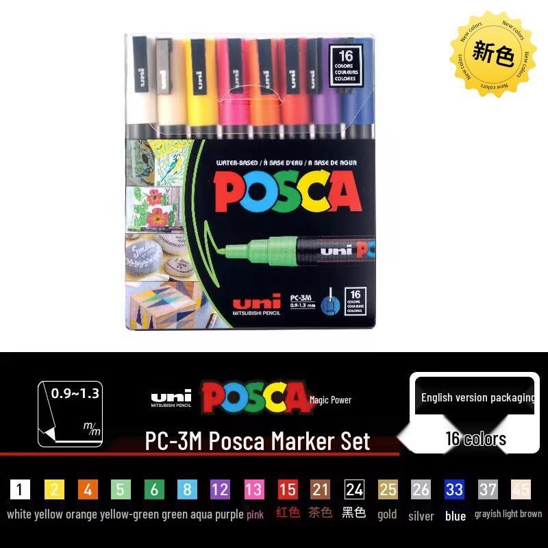 POSCA Treasure Color Acrylic Marker Set (Water-Based, PC-1M/3M/5M)