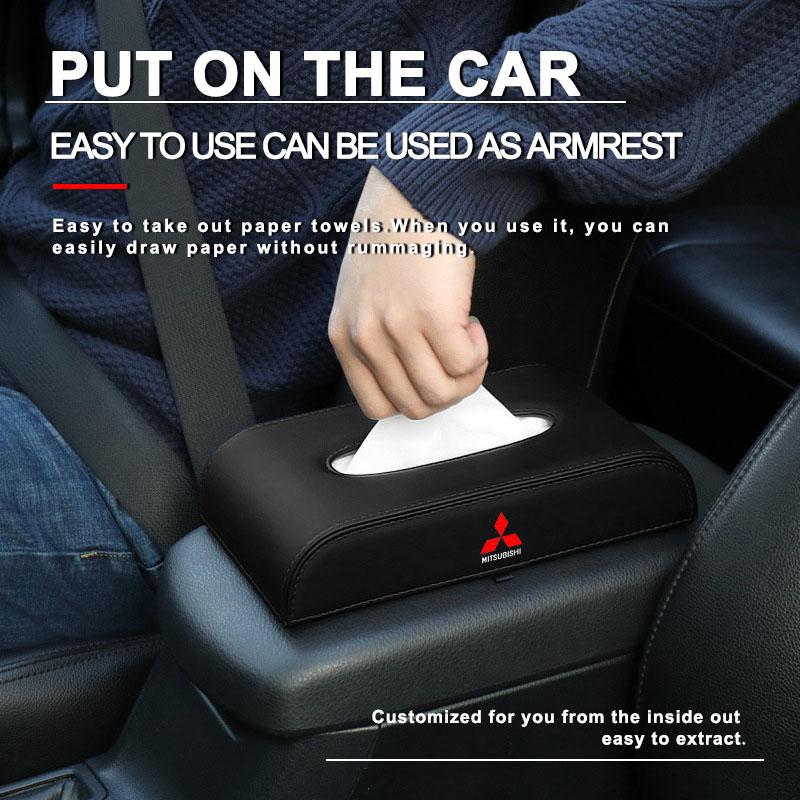 Car Tissue Box Holder Armrest Box Storage Case For Mitsubishi Outlander Lancer 10 9 ASX RALLIART Eclipse L200 Pajero