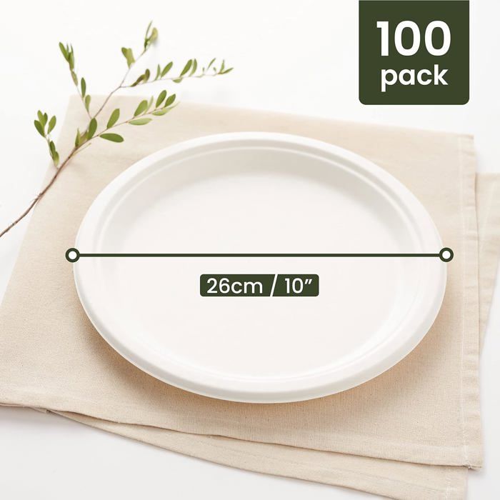 Assiettes Biodégradables - HAAGO - 100 Grandes Assiettes - 26cm - Écologiques - Rigidité Supérieure