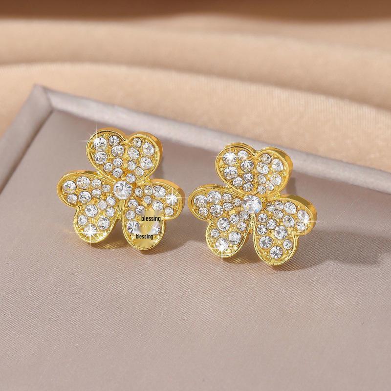High-End Four-Leaf Clover Stud Earrings for Women