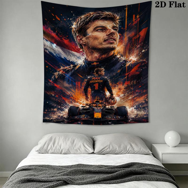 Max Verstappen F1 Racing Tapestry, Formula 1 Driver Art Collage Wall Hanging, Motorsport Fan Room Decor