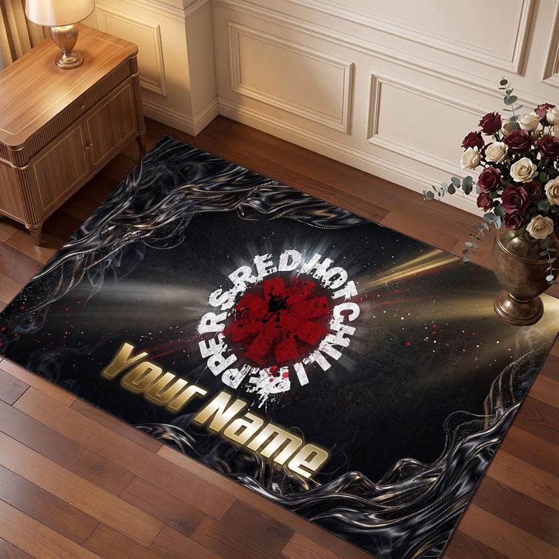 Tappeto in Velluto di Cristallo Personalizzato Red Hot Chili Peppers, Tappeto Morbido Antiscivolo con Testo Nome Personalizzato per Soggiorno Camera da Letto