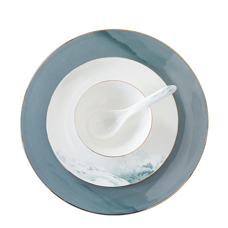 ZISIZ New Chinese Style Bone China Tableware Set - Snow Mountain Pavilion