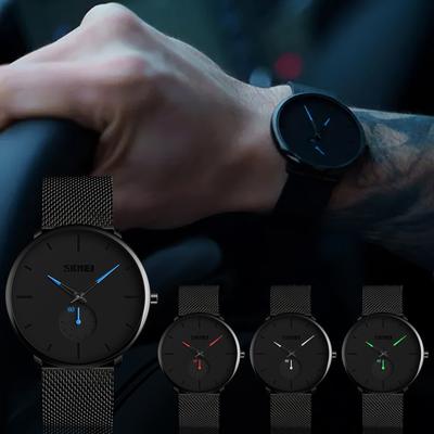 Mode wasserdichte Herrenuhr Business Zwei Pin Halb Edelstahl Band Jugend Quarzuhr