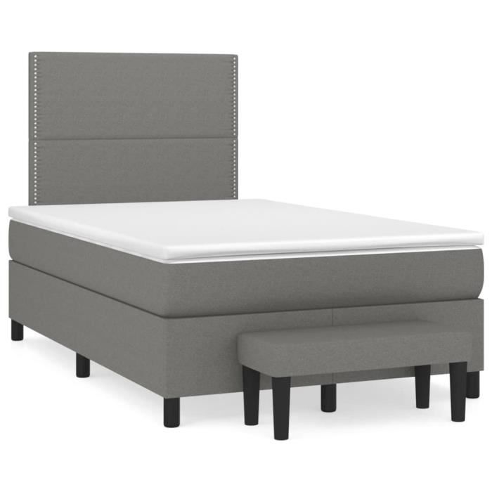 3136502 vidaXL Lit à sommier tapissier avec matelas Gris foncé 120x200cm Tissu