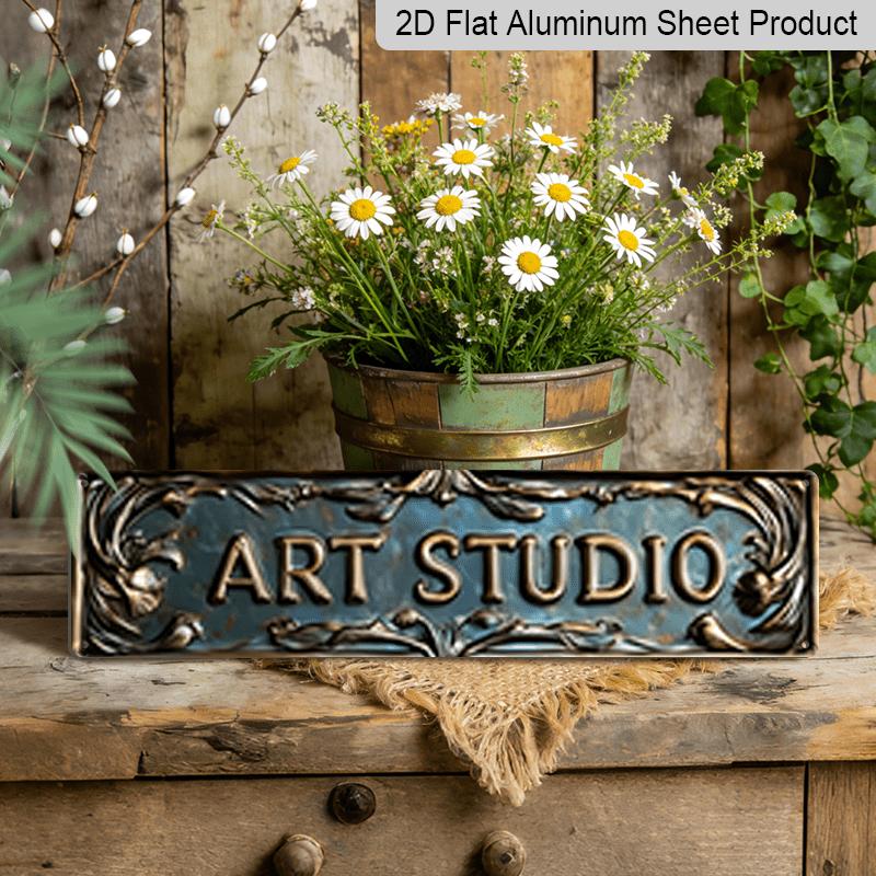 2D Flat Decorative Signs and Plaques, Retro "ART STUDIO” Metal Signs, Aluminum Decorative Wall Signs, Size 15.7X3.9 Inches, Pre-drilled for Easy