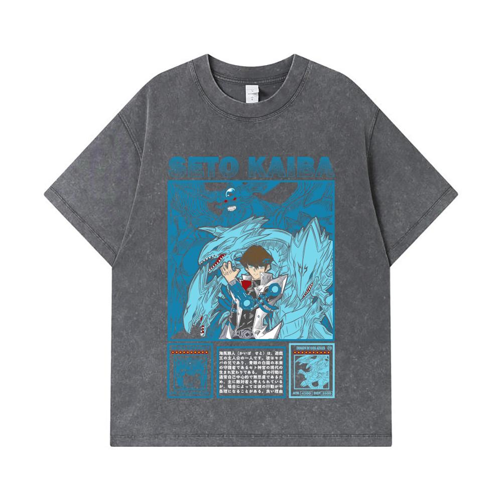 275 GSM Washed T-shirts 100% Cotton Yu-Gi-Oh V6 Seto Kaiba Print Unisex Heavy Cotton T Shirt