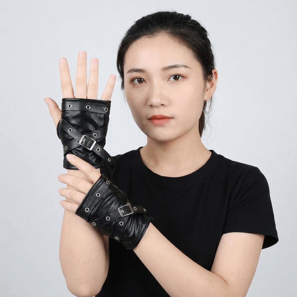 Y2K Punk Wristband Black Fingerless Mittens Fashion Arm Cover Cosplay