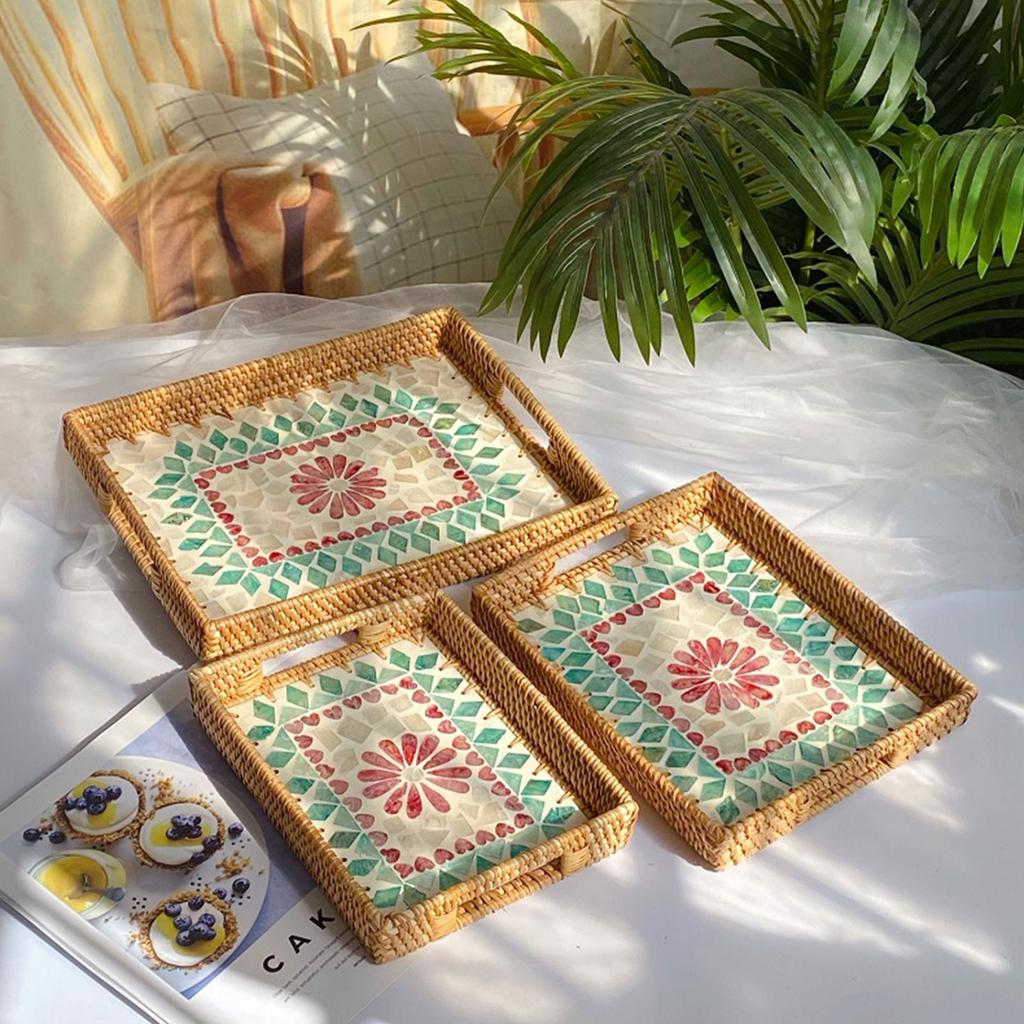 Rattan Shell Tray Woven Snack Storage Basket Desktop Snack Fruit Basket for Home Living Room