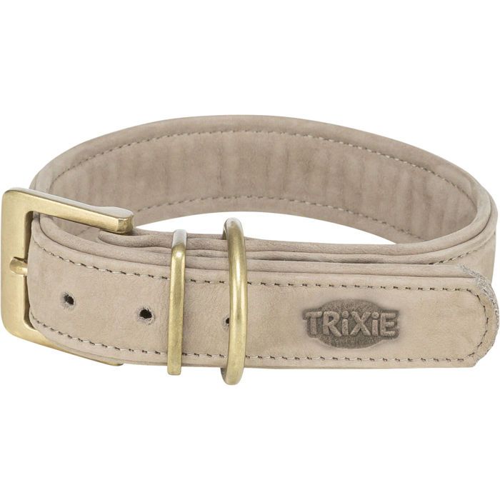 Collier Pour Chien - TRIXIE - M - Cuir Nubuck - Gris Clair - Confort Optimal