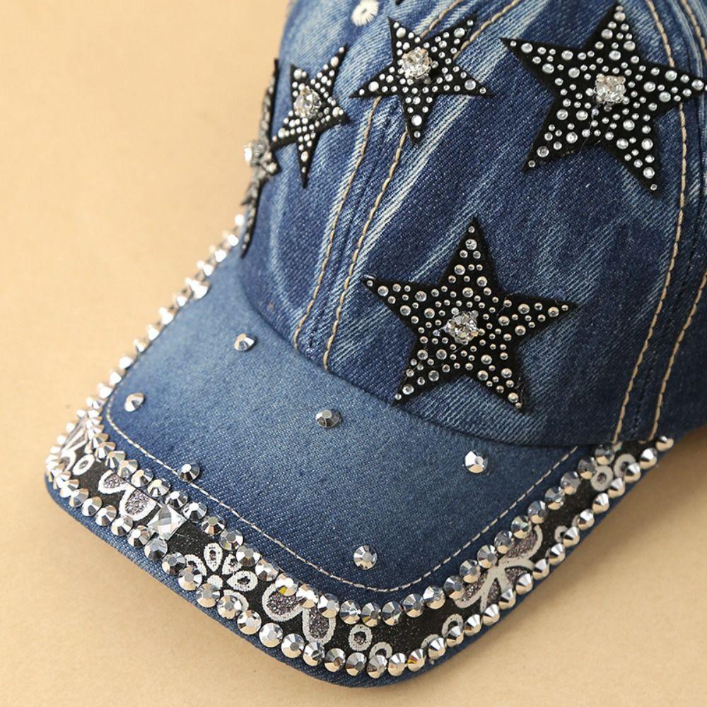 Fashion Adjustable Denim Baseball Cap Bow With Pearl Embellished Hip Hop Hat Versatile Sun Protection Peaked Cap Outdoor