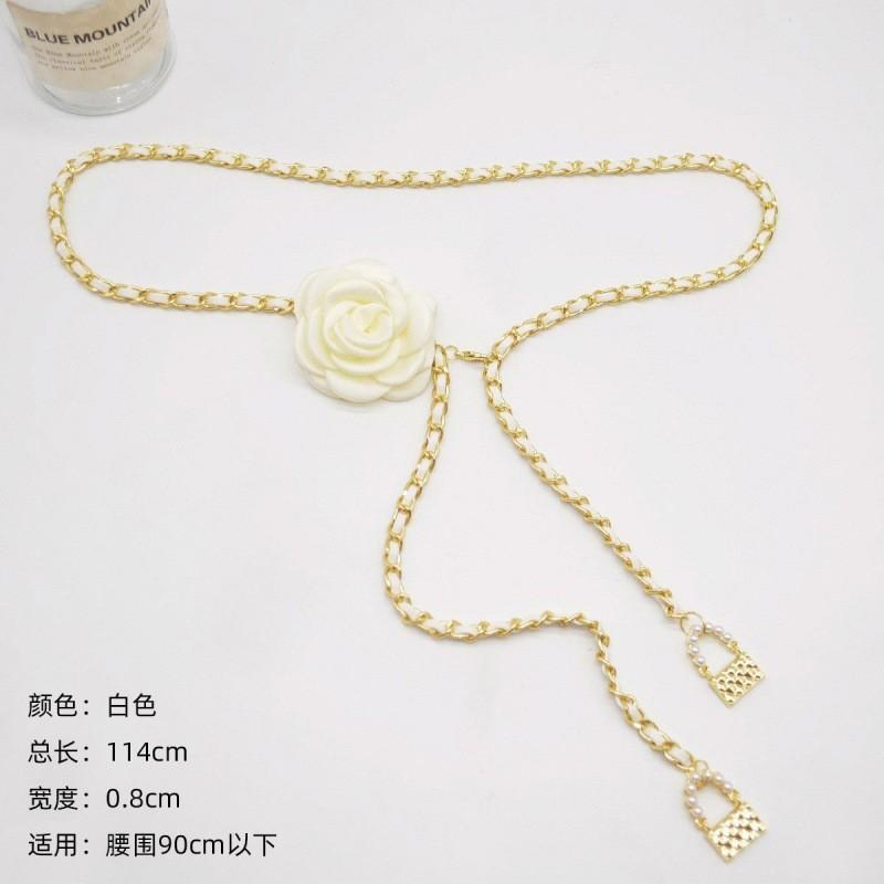 Black And Chic White Flower Waist Chain For Women Decorated With Pearls Stylish Elegant And