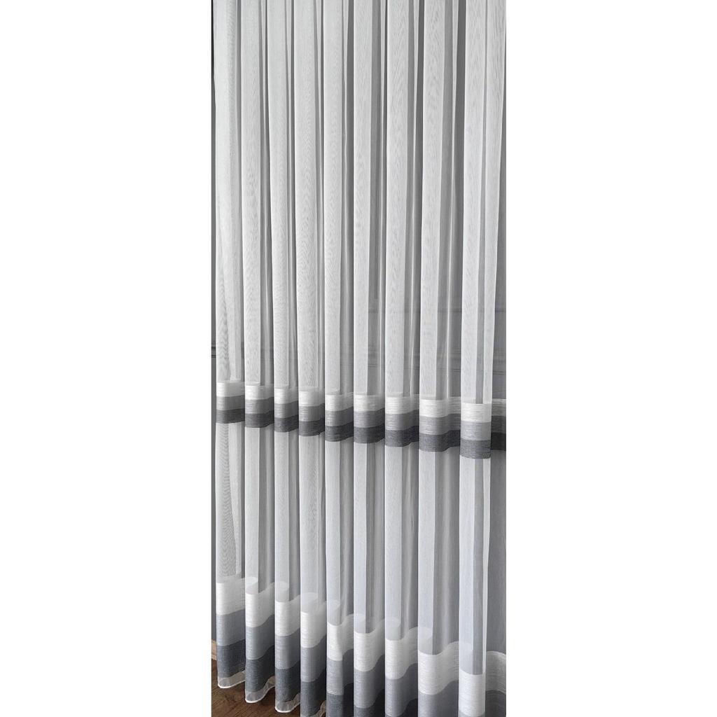 Gray Anthracite Horizontal Striped 1/3 Tight Pleat Ecru Tulle Curtain Wrinkle-free Does Not Require Ironing