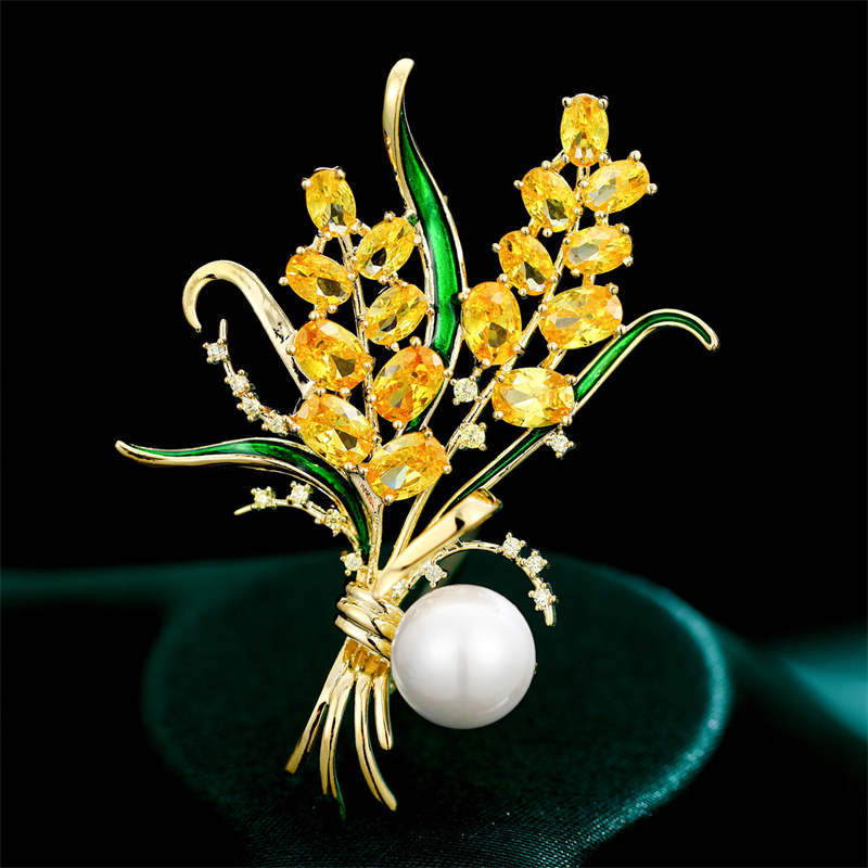 1Pcs Trendy Rhinestone Wheat Brooches For Women Unisex 2colors Pearl Plant Office Party Brooch Pin New Gifts