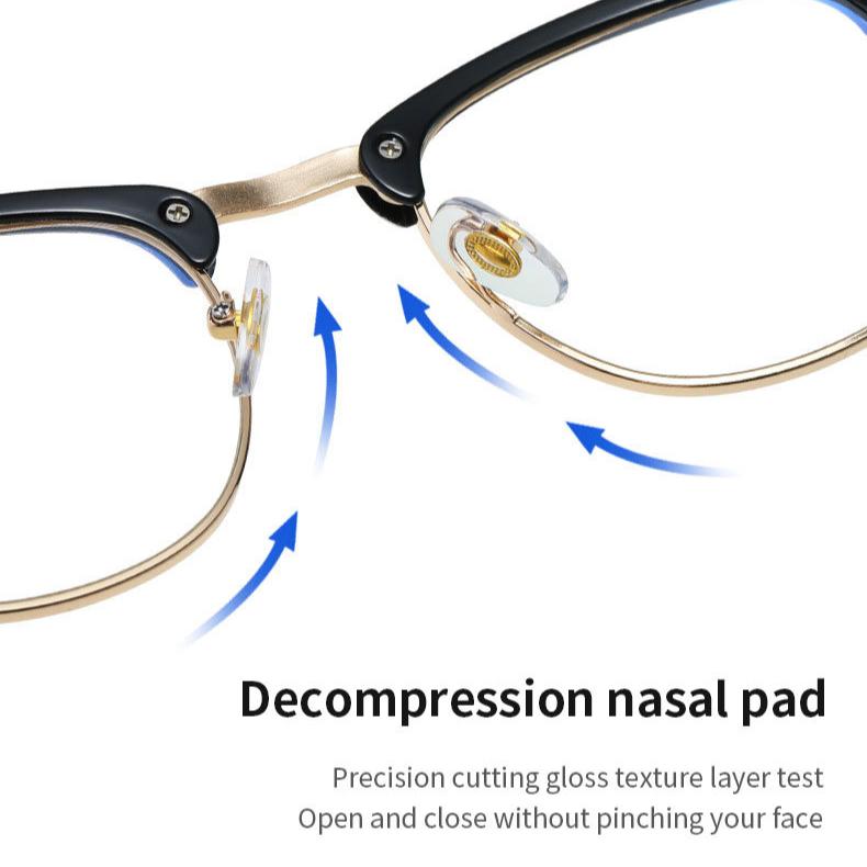 Men's Flat Glasses Retro Rice Nails Half-frame Anti-blue Glasses