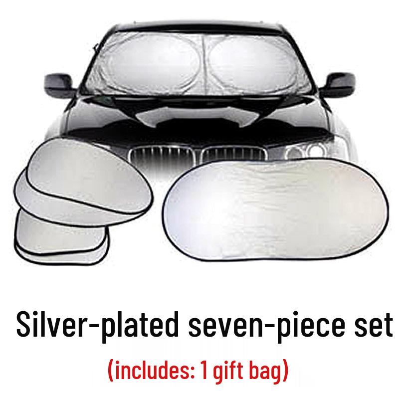

6-Piece Silver Car Sunshade Set with Tote - Large, Double Ring Sun Protection & Interior Decor
