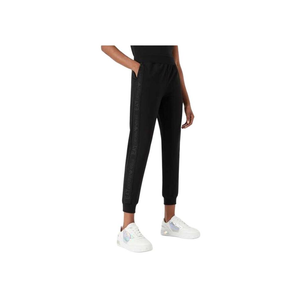 Emporio Armani EA7 FW22 Logo Tape Mid-Rise Cuffed Knit Joggers Women bottoms Black 6LTP68-TJJMZ-1200