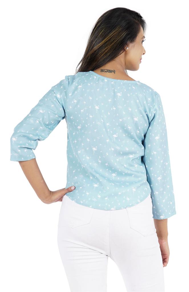 Bimba Womens 3 4th Sleeve Short Top Sweetheart Neck Top Printed Summer