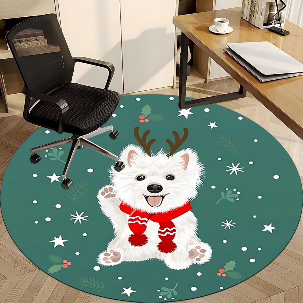 1PC Christmas Pup Office Round Area Rug, Mat Suitable ForOffice, Under Office Chairs Bedroom Living Room Home Decor, Room Deco