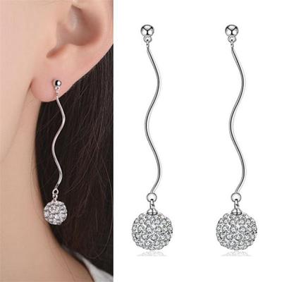 Trendy Mädchen Silber 925 Ohrringe für Frauen Schmuck Charme Kristall Ball Weibliche Lange Ohrring Weiblichen Zubehör Dame Shiny Bijou