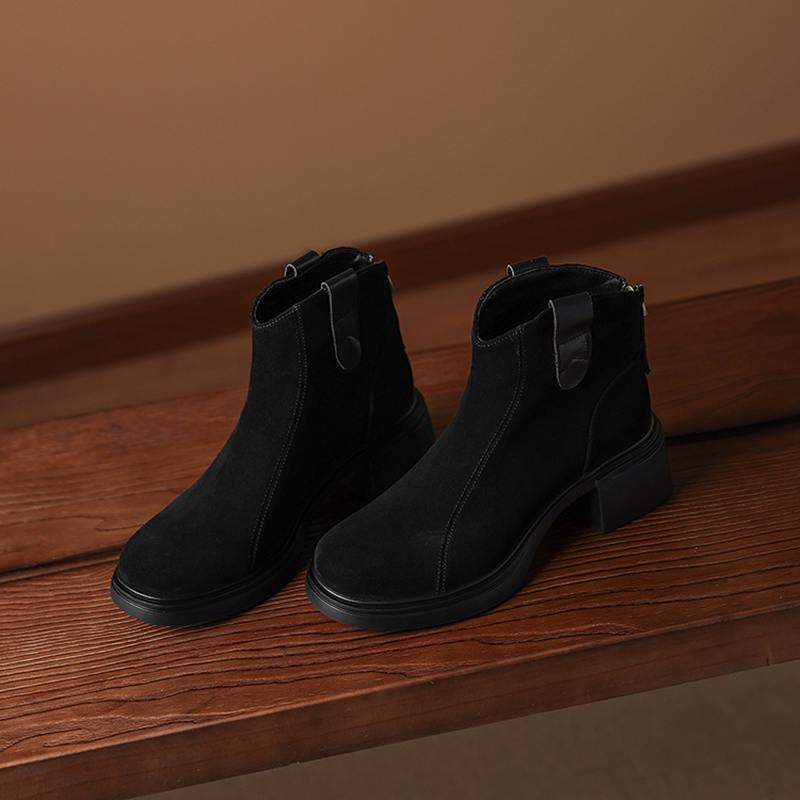 Krazing Pot Cow Suede Nubuck Winter Round Toe Modern Boots Med Heels Zipper Women Ankle Boots