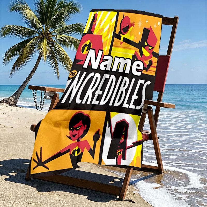 Custom Name Personalized Incredibles Print Beach Towel, for Trip Camping Beach Party Home Decor, Birthday Gift for Family & Friends