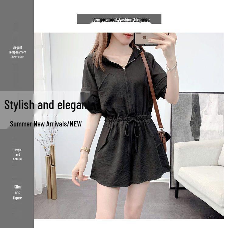 Damen Petite Schlankmachender Jumpsuit Set - Sommer Lockerer Sitz, Große Größen, Lässige Arbeitskleidung, Bauchbedeckend, Modisch.