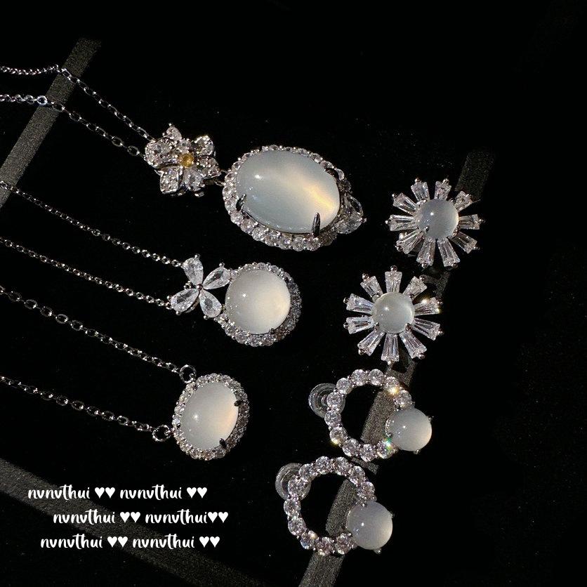Ice Seed, Chalcedony Water Drop Gem Necklace, Water Spirit, High Ice Chalcedony Flower Earrings, Lychee Frozen Ring.