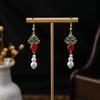 Ancient Red Beaded Cloud Teardrop Earrings - Chinese Hanfu Cheongsam Pearl Accessories