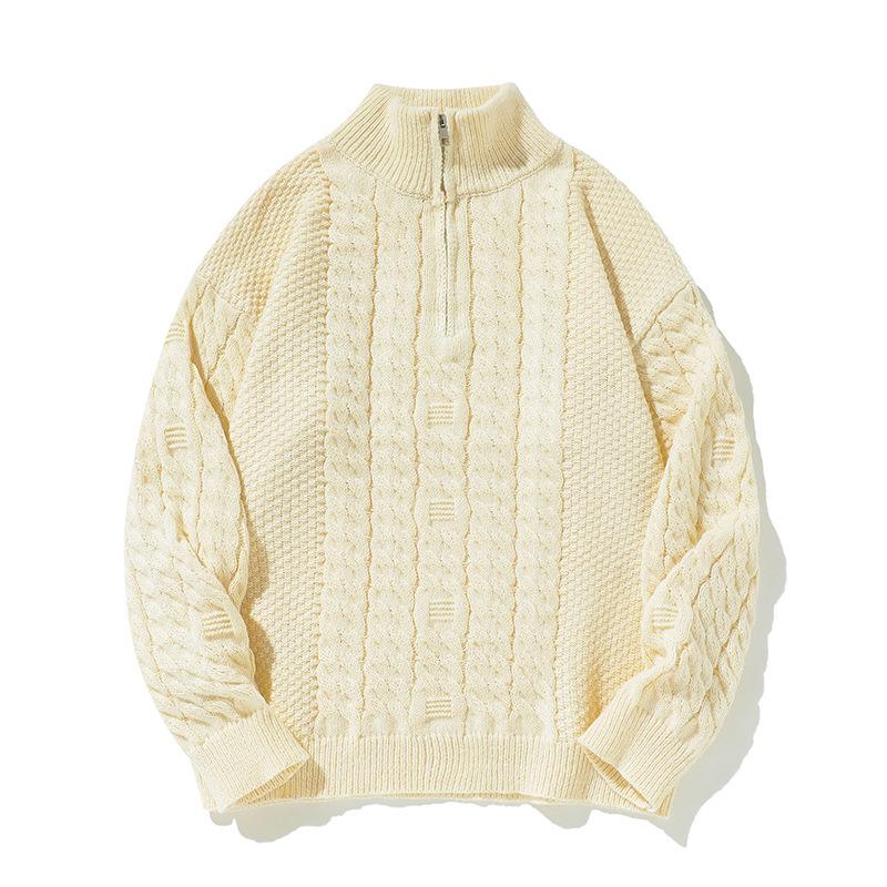 2026 Korean-Style Half-Zip Knit Sweater: Solid Color, Half-High Collar, Casual Autumn/Winter Youth Fashion.