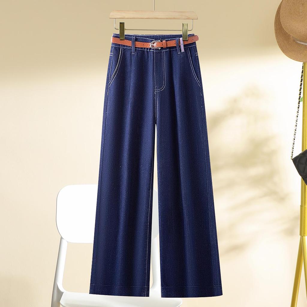 Damskie ciemnoniebieskie dżinsy retro z wysokim stanem, wiosna/jesień 2025, od wąskich do szerokich nogawek, długość petite do kostki