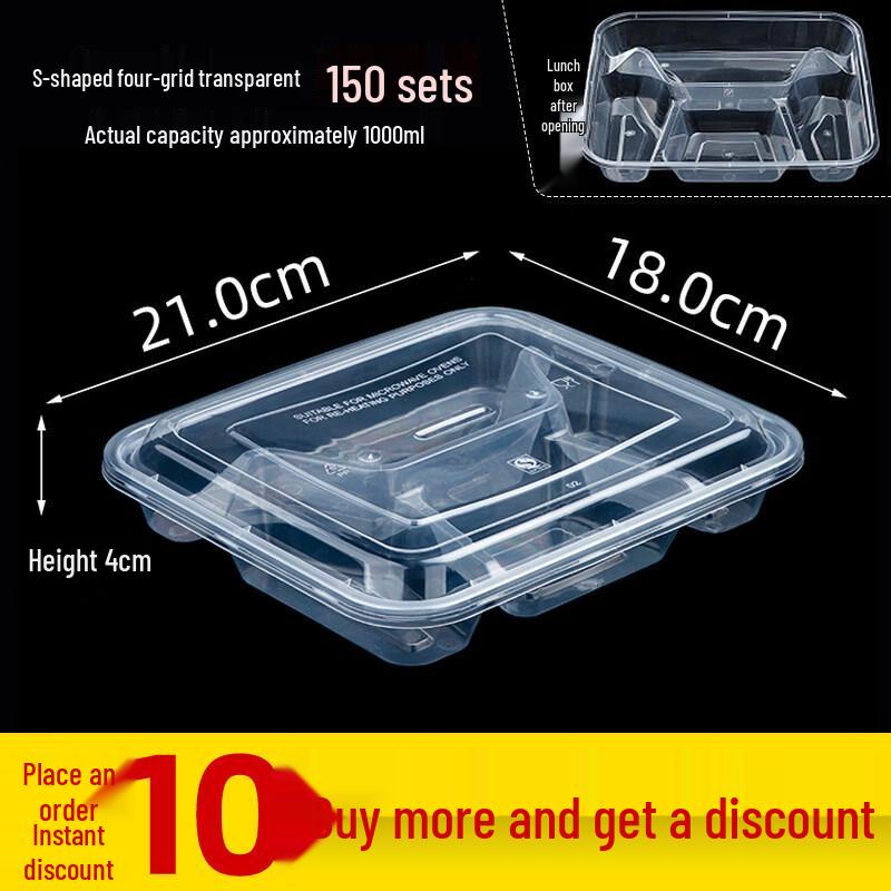ZISIZ Disposable 4-Compartment Plastic Lunch Box