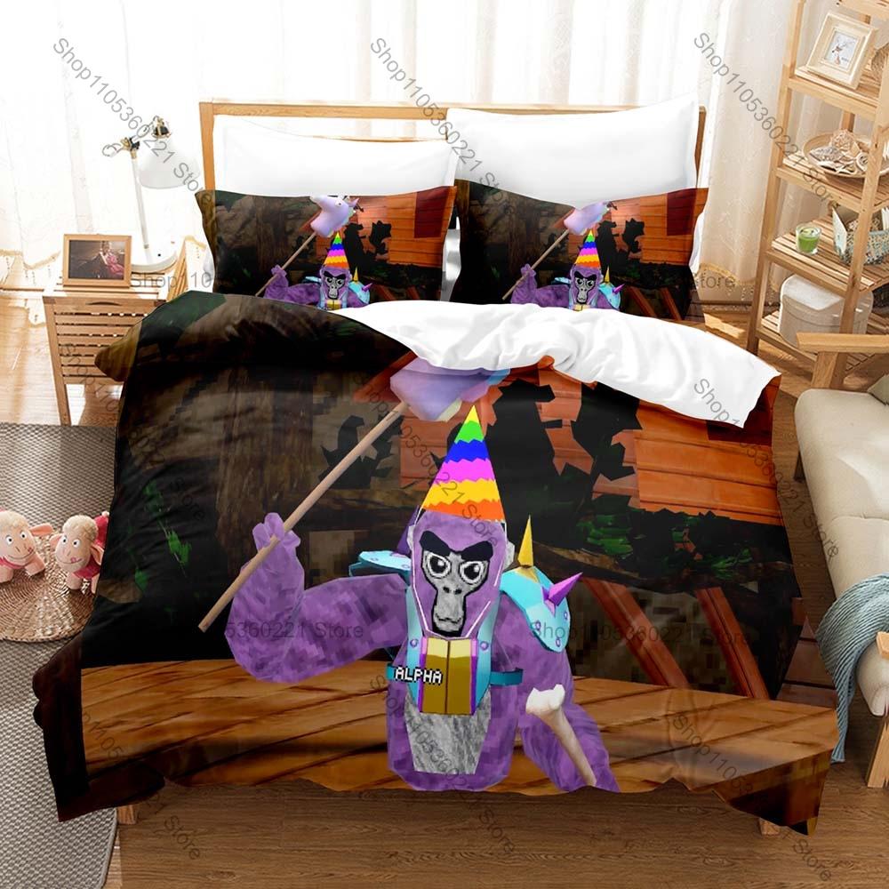 Gorilla Tag VR Parkour Game Funny Monke Gorilla Character HD Print Bedding Set Duvet Cover + 2 Pillowcases Polyester