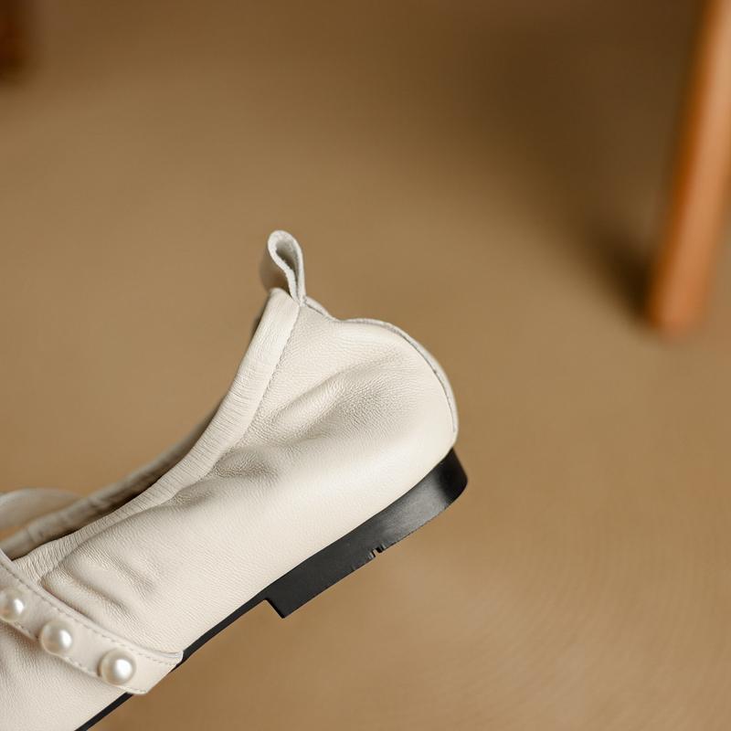 Fashion New women's pearl sheepskin spring and autumn round toe soft and comfortable ballet low heeled Mary Jane shoes single shoe