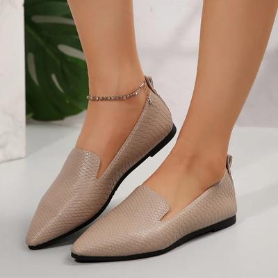 Fashion Plus Size Women's Pointed-toe Single Shoes 2024 Women's Low Heel Flat Solid Color Slip-on Mary Jane Small Leather Shoes