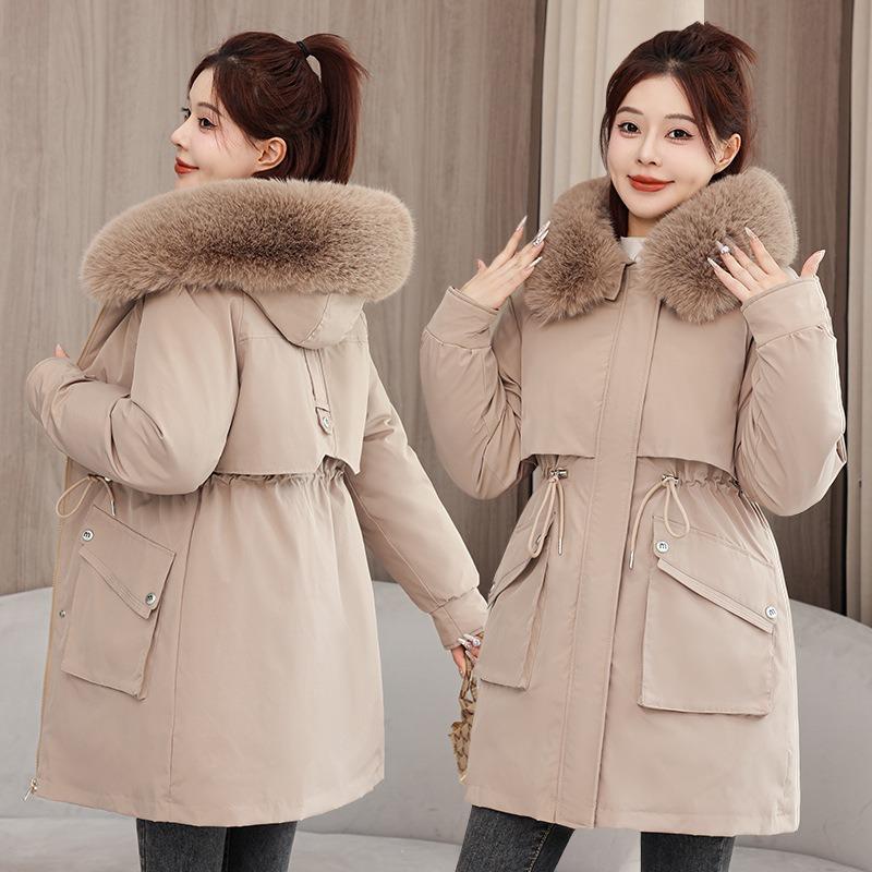 The New Pie Overcomes Women's Removable Liner, One Dress and Three Wears Winter Coat, Fur Collar Medium and Long Cotton-padded Pie Overcomes