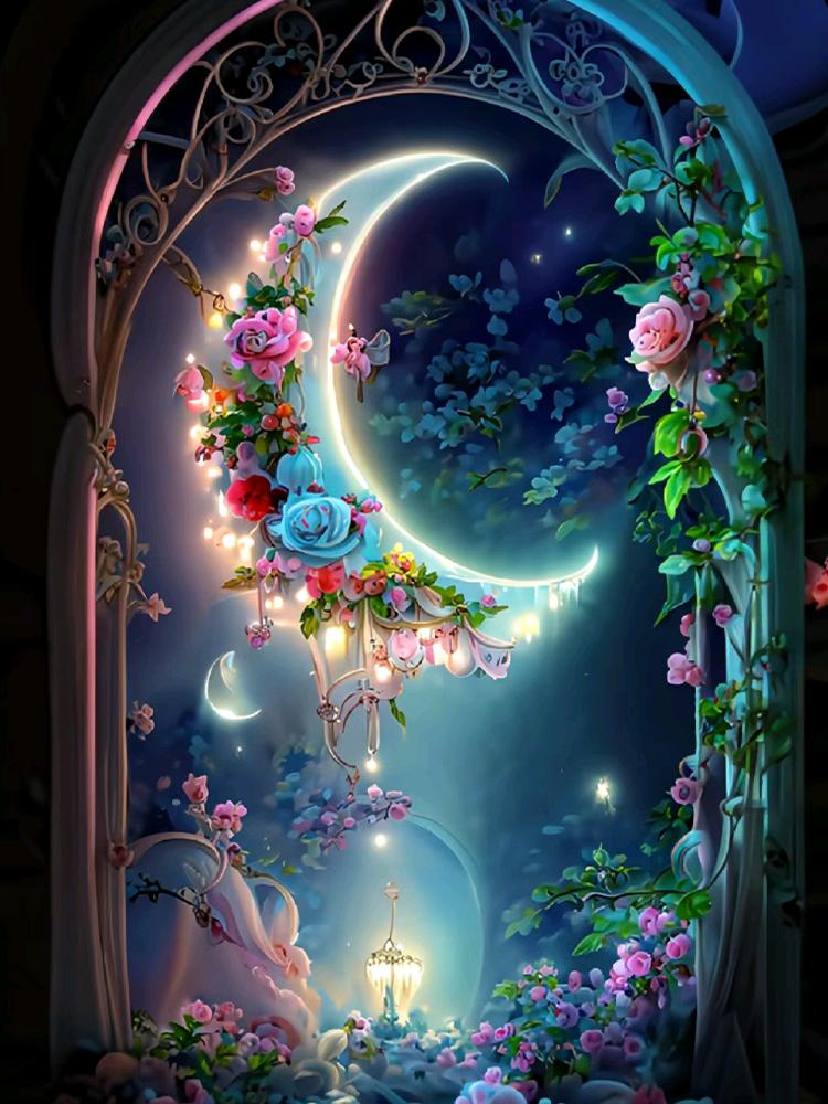 Flower and Moon Diamond Painting 5DDIY New 2024 Set Jewelry Cross Embroidery Beautiful Art Mosaic Home Decoration Craft Gift