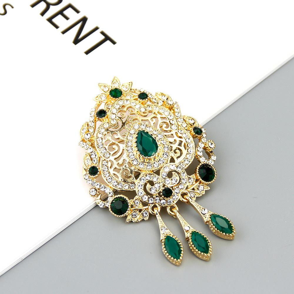 Кофейная женская брошь золотого цвета, свадебные украшения, полный кристалл, булавка с цветком на лацкане, оптовая продажа зелёный