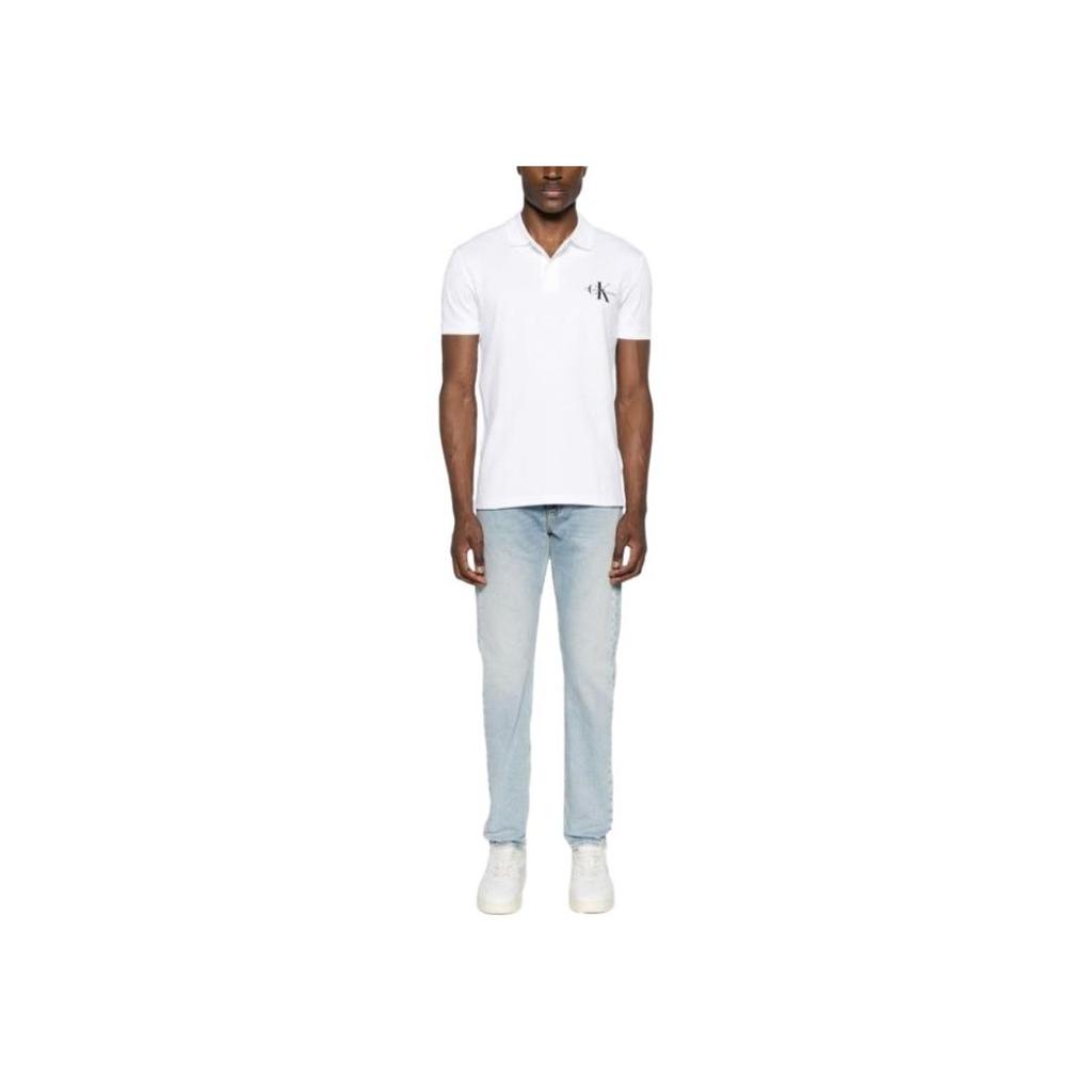 Calvin Klein Logo Print Polo Neck Short Sleeve Fitted Polo Shirt Men tops White J30J323395-YAF