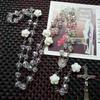 Long Crystal Rosary Necklace Crucifix Pendant Catholic Jewelry for Men Women Pink White Red Blue Yellow