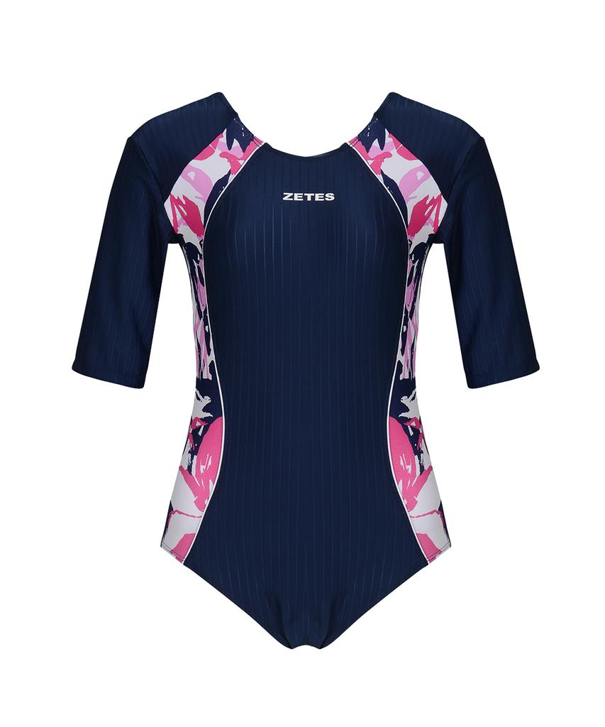 Jeteseu Women'S Rough Pink Four-Sleeve One-Piece Indoor Swimsuit